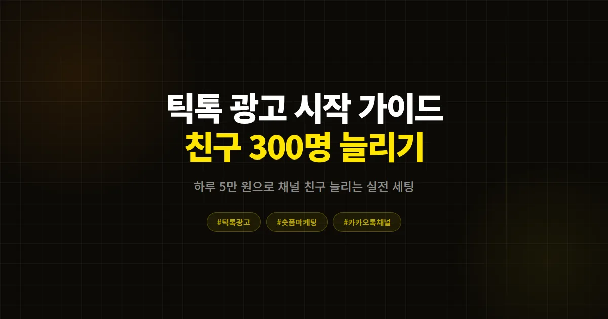 틱톡 광고 시작 가이드 2026, 하루 5만 원 예산으로 카카오톡 채널 친구 300명 늘린 실전 세팅법